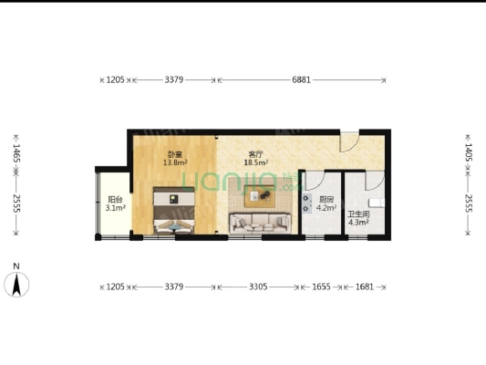 朝阳一居 楼层好 ，简单装修 保持的很干净-户型图