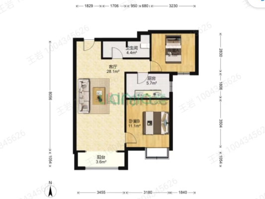 三利中和城一期 2室1厅 南-户型图