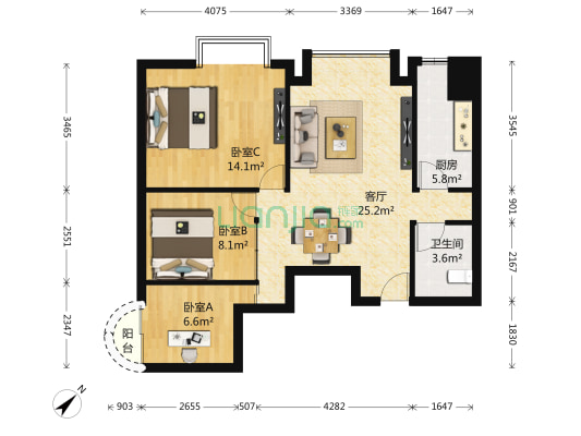 金璐天下 3室1厅1卫 97平方