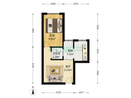 水木年华紫香亭 1室1厅1卫 40平方