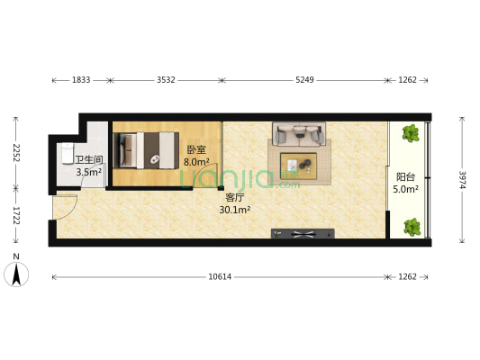 嘉汇环球广场 1室1厅1卫 67平方