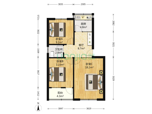田庄东路1号 3室1厅1卫 68平方