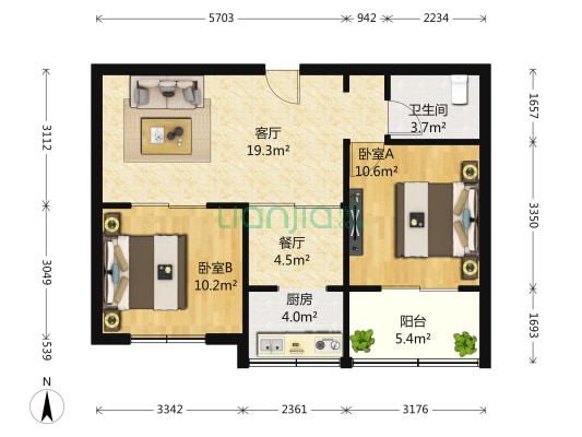 金山小区 2室2厅 60万-户型图