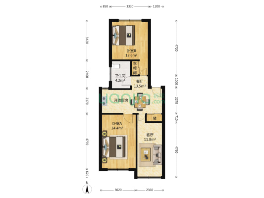 罗秀新苑 2室2厅1卫 69平方