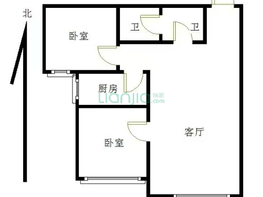 急售三利朝南两居室，毛坯满二，价格美丽-户型图