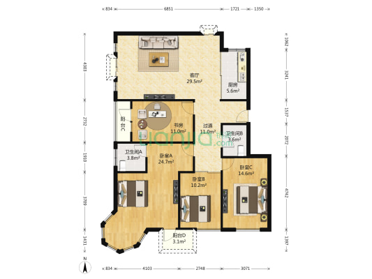 前城国际一期 4室1厅2卫 152平方