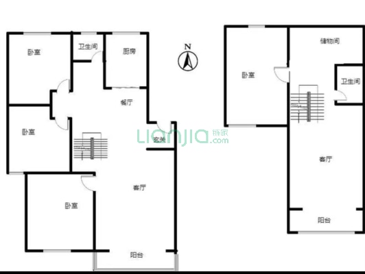 永安小区 4室2厅 南 北-户型图
