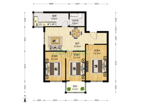 新春小区 3室1厅1卫 104平方