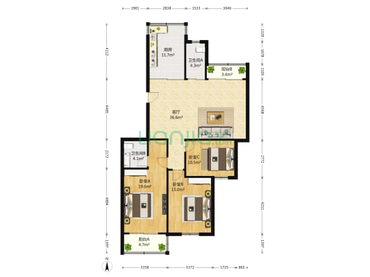 长征大厦 3室1厅2卫 134平方