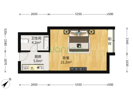虹桥天都国际 1室0厅1卫 48平方