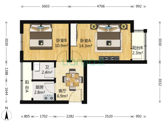 阜南小区 2室1厅1卫 50平方