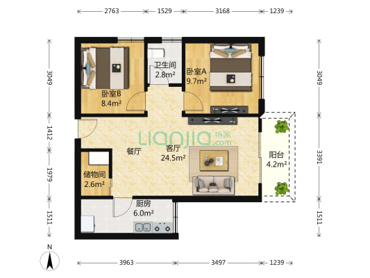 渝西半岛一号还房 2室1厅1卫 71平方