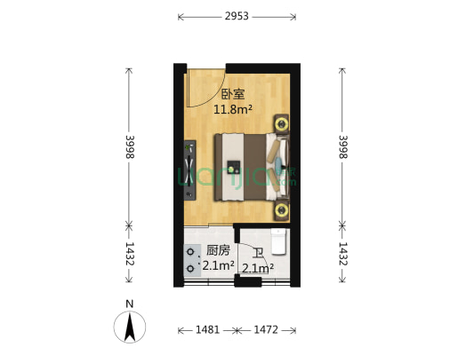 竹园小区，单身宿舍，高楼层，朝南向，