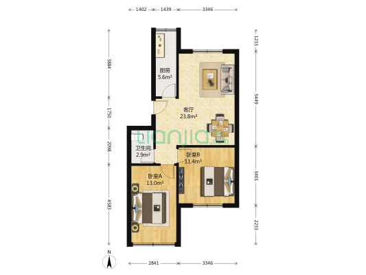 兆鸿新村 2室1厅1卫 79平方