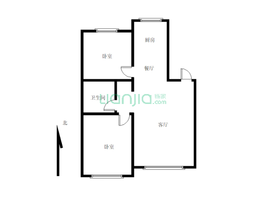 房子独立两居 中高层 无遮挡 电梯好楼 层 2室精装修-户型图