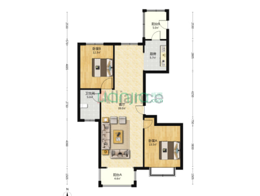 涿州城西 农大人才家园113平全明大两居拎包入户-户型图