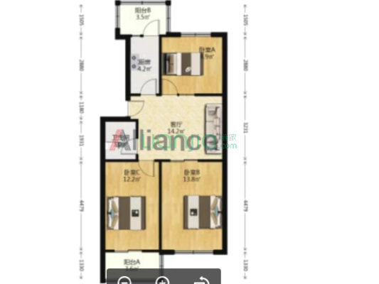 三处家属院 3室1厅 南 北-户型图