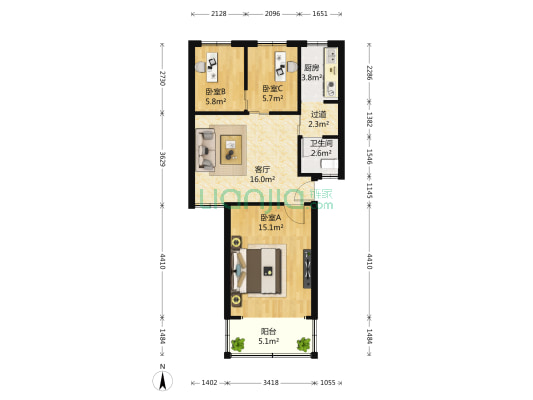 大关西三苑 3室1厅1卫 74平方