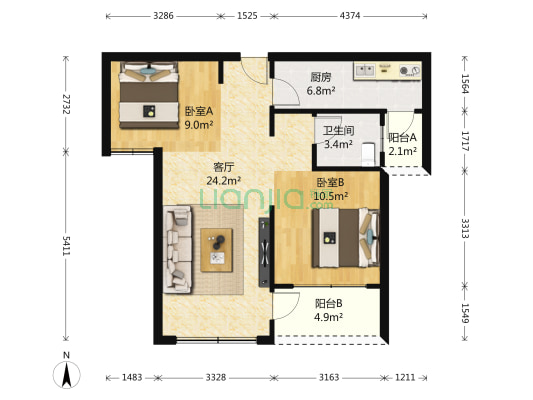 白羊佳苑 2室1厅1卫 80平方