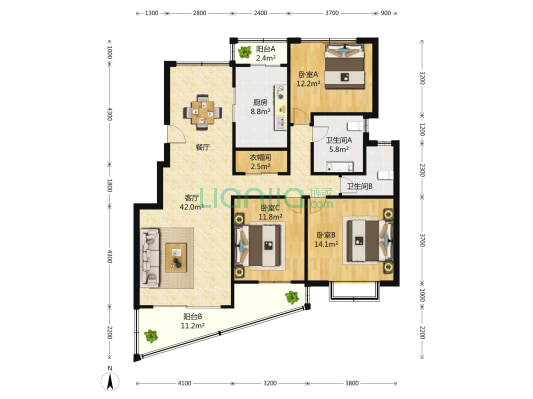 锦丽苑 3室1厅2卫 143平方