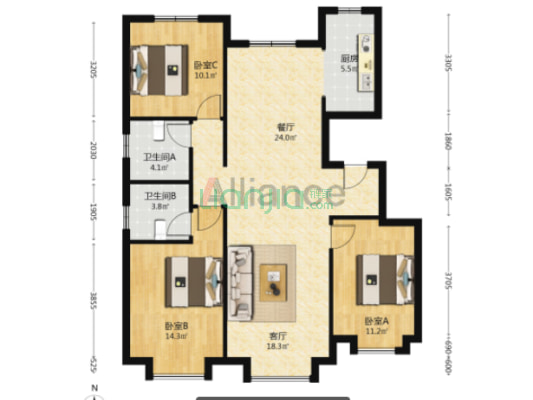 钻石商圈一层带院子钻石商圈去双语也方便-户型图