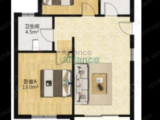 颐景雅苑，观高尔夫球场两居室，明厨明卫！-户型图