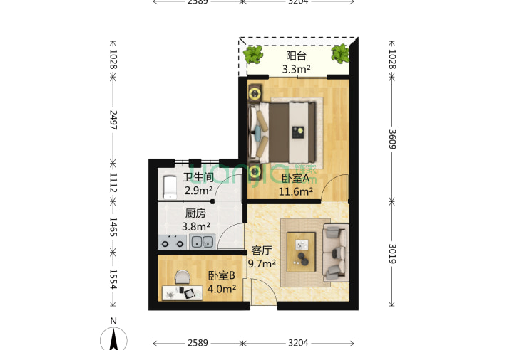 2室1厅1卫51㎡-深圳云顶翠峰二期户型图