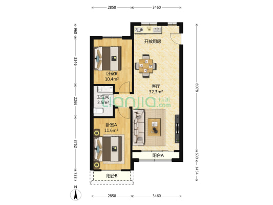 亿达峦翠园 2室1厅1卫 84平方