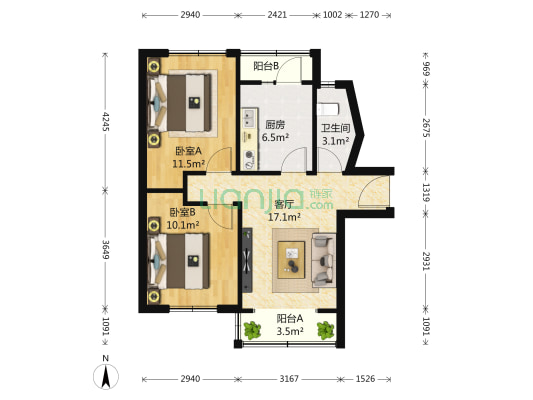 徐辛庄 2室1厅1卫 70平方