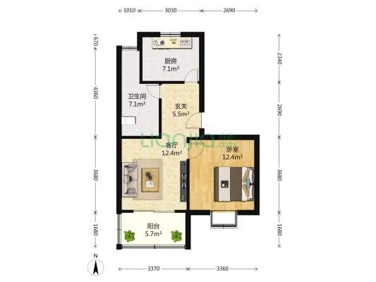 千秋嘉苑 1室1厅1卫 57平方