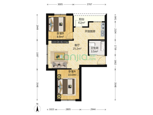 天鸿展视界 2室1厅1卫 74平方