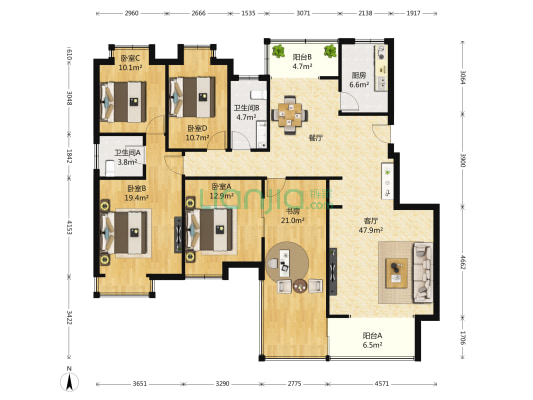 天鸿天府 5室1厅2卫 173平方