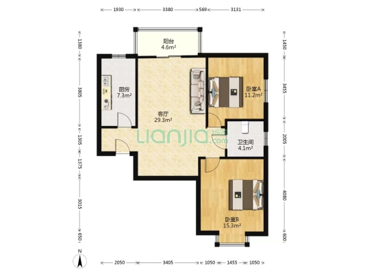 南北通透两居。精装修，拎包入住，房本满二。-户型图