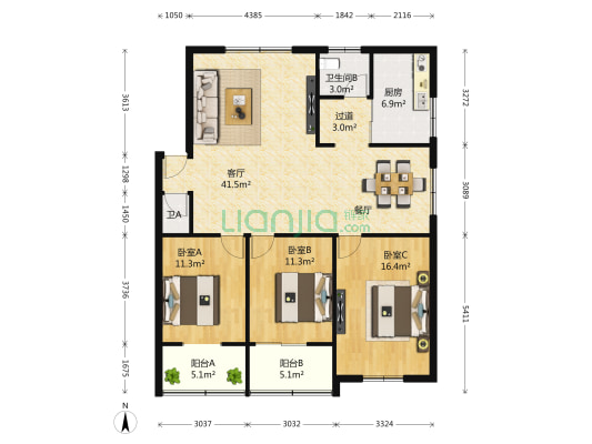 永清路26号 3室1厅2卫 129平方