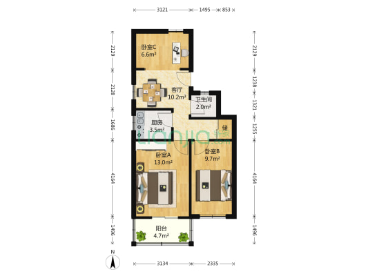 文安里小区北区 3室1厅1卫 65平方