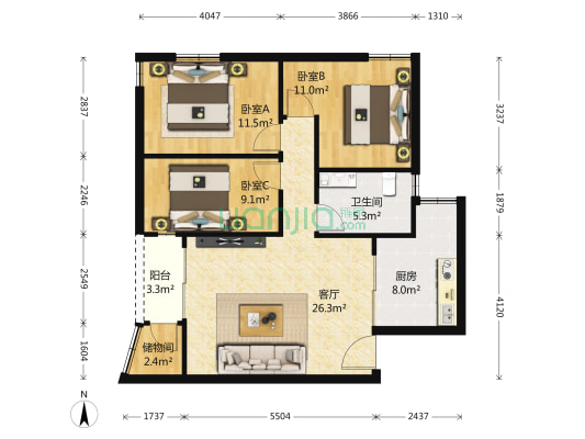 联发大楼 3室1厅1卫 81平方