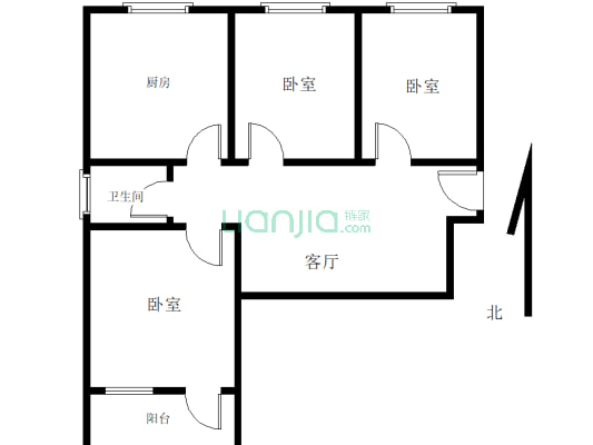 地址社区 4楼 简装两室一厅 户型方正-户型图