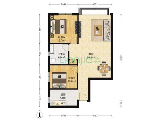 锋尚国际 2室1厅1卫 93平方