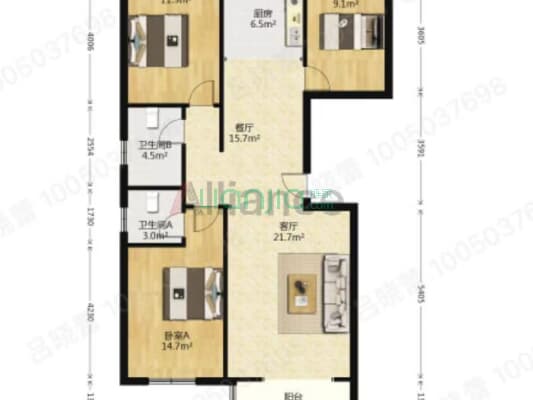 天龙小区 3室2厅 南 北-户型图
