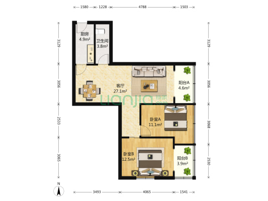 莫干山路361号 2室1厅1卫 81平方
