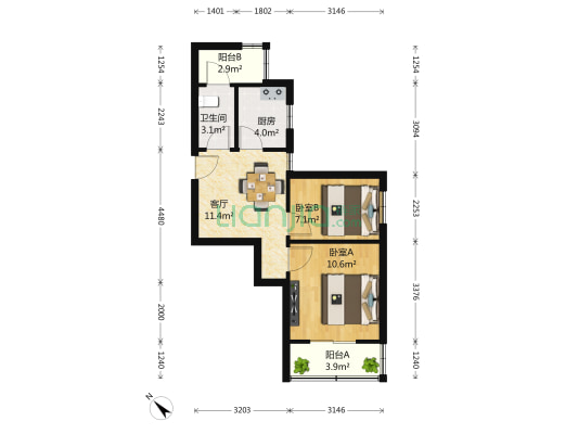 渡船口小区 2室1厅1卫 60平方