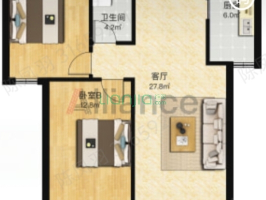 水岸花城南向两居，业主诚心出售-户型图