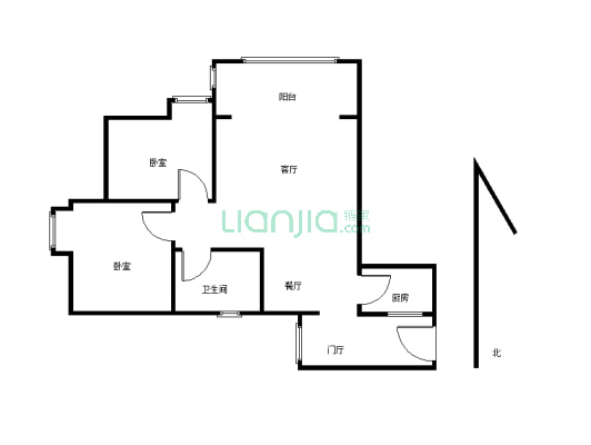 金海花溪谷精装修，两室两厅一卫，面积90平-户型图