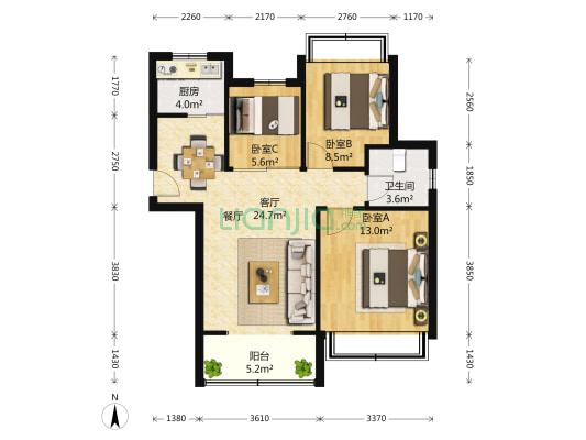 新南环新村四组团 3室1厅1卫 97平方