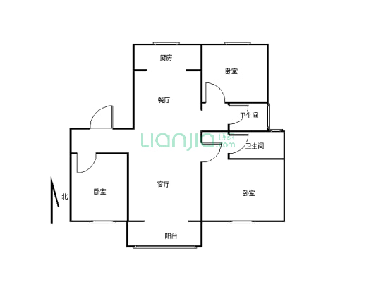 一号院，洋房3楼，129.09平方，三室两厅两卫。-户型图