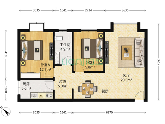 九里西苑 2室1厅1卫 83平方