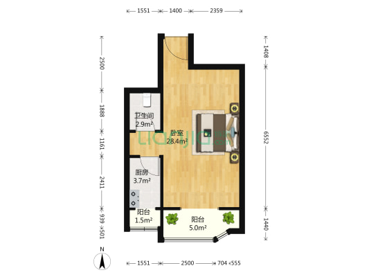 丽水园 1室0厅1卫 56平方