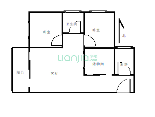 千田新开元2室2厅1卫64万92.88平方米-户型图