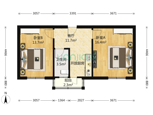 北京邮电大学家属院 2室1厅1卫 60平方