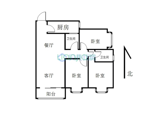 千田新开元128平方三室有证满2年可分期-户型图